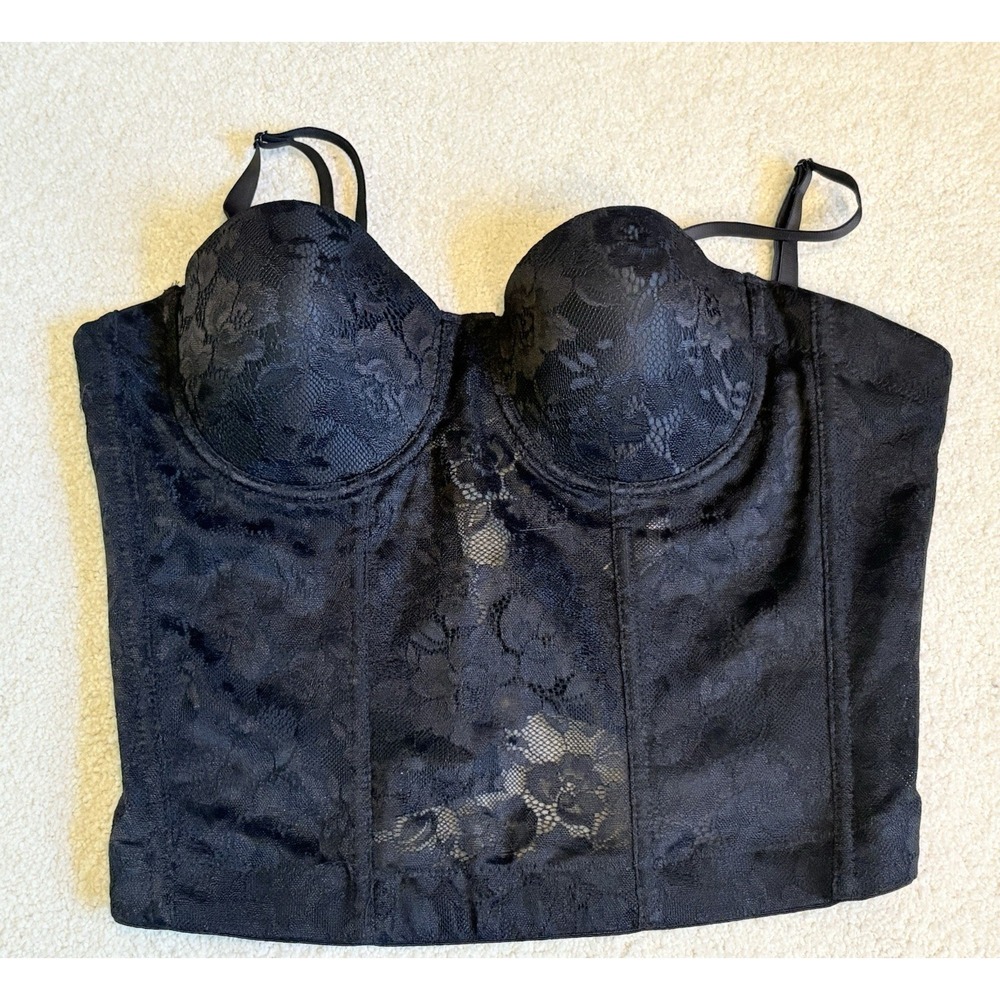 Nicole Miller Women's Black Lace Bustier Longline Corset Bra 34B NWOT